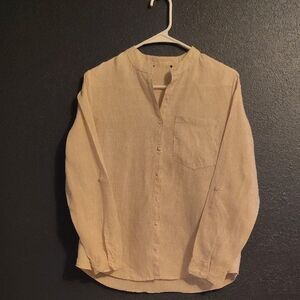 Women's Beige Linen Button Down Shirt